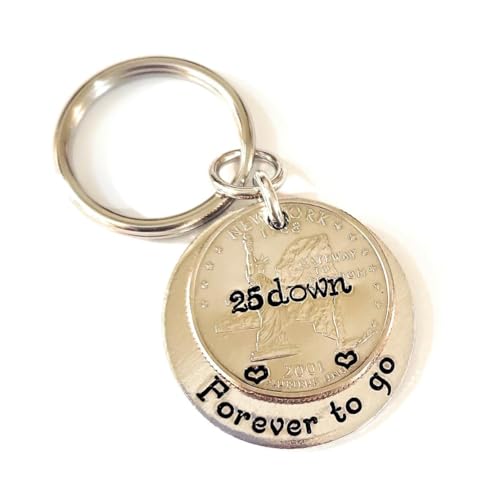 25th Anniversary Key Chain, 25 Years Down Forever To Go, 2001 US Quarter, Silver Traditional Piece, Gift for Husband, Gift for Wife