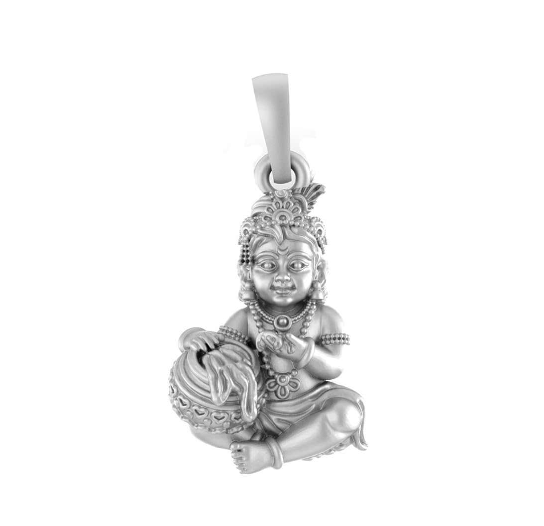 Akshat Sapphire Sterling Silver (92.5% purity) God Kanha Laddu Gopal Pendant for Men & Women Pure Silver Bhagwan Thakur ji Bal Laddu Gopal Krihna Kanhaiya Locket for Good Health & Wealth