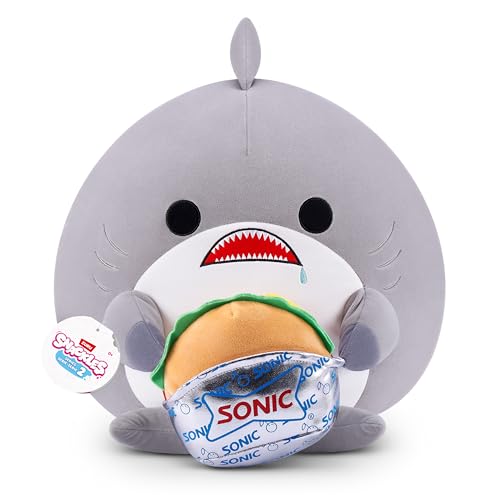 Snackles ZURU - Peluche Squishy Comfort de 16 Pulgadas de la Serie 2 de 16 Pulgadas con Accesorio de la Marca Snack con Licencia (Shark&Sonic Burger)