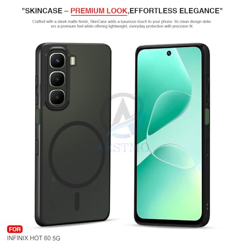 Image of AESTMO Infinix Hot 60 5G Back Cover | 360 Protection | Matte Frosted Hard Back Translucent | Compatible with MagSafe Accessories for Infinix Hot 60 5G (MagSafe Matte Hard Black Bumber)