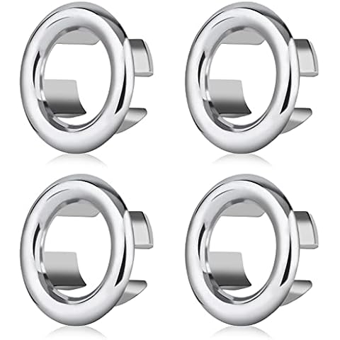 4 Pieces Sink Overflow Ring, PROUSKY Kitchen Bathroom Sink Hole Round Overflow Cover Basin Trim Overflow Drain Cap Cover Insert in Hole Spares, 30mm Silver Cover