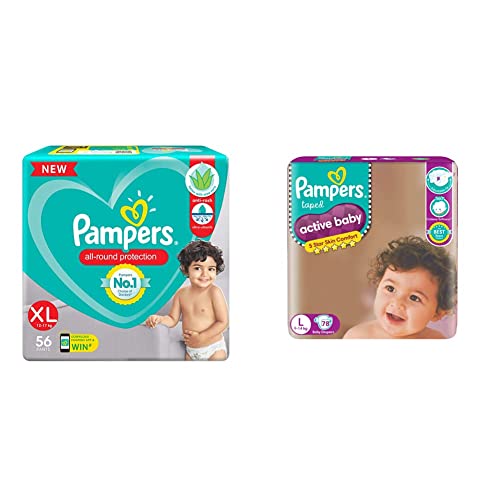 Image of Pampers Diaper Pants, XL, 56 Count & Pampers Active Baby Diapers, Large, 78 Count