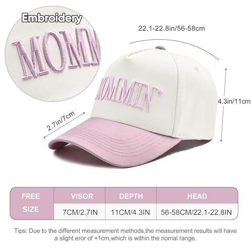 Image of Women's Mommin Trucker Hat - Vintage Two-Tone Ponytail Baseball Cap, Embroidered Adjustable Hat, Great Gift for Mom & Women