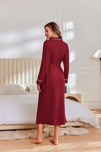 Image of Ekouaer Robes for Women Lightweight Knit Waffle Bathrobe Full Length Kimono Casual Ladies Loungewear