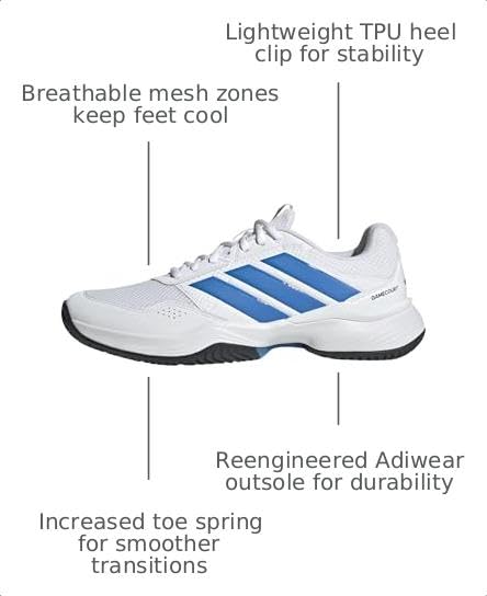 adidas Mens Gamecourt 3 All Court Sneakers Shoes - White - Image 4