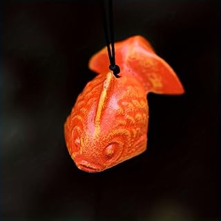 Cast Iron Japanese Koi Fish Wind Chime Small Outdoor Feng Shui Temple Bell Garden Lawn Patio Decor Battery-Free No Power Needed (Orange)