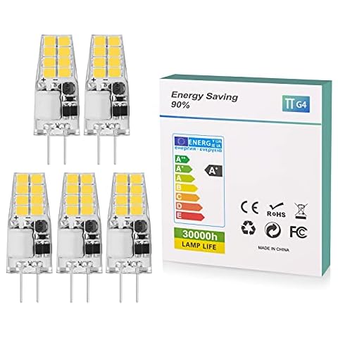 X-Molin Bin-Pin Base G4 JC Type T3 2W 12V LED Light Bulb 10-Pack for Puck Light AC/DC 12V led Bulbs No-Flicker for rv Interior, 20W T3 Halogen Bulb Replacement (Daylight White) Cover