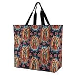 MZERSE Women's Fashion Travel Tote Bag, Large Capacity Lightweight Reusable Grocery Shoulder Bag Our Lady of Virgin Mary Catholic for Beach Shopping Work