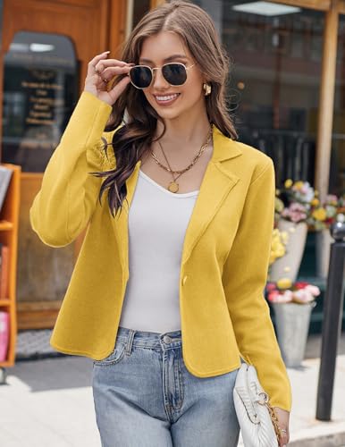 Image of GRACE KARIN Women Sweater Blazer Casual Work Croppped Cardigan Lightweight Button Front Short Knit Blazer Jacket S-XXL