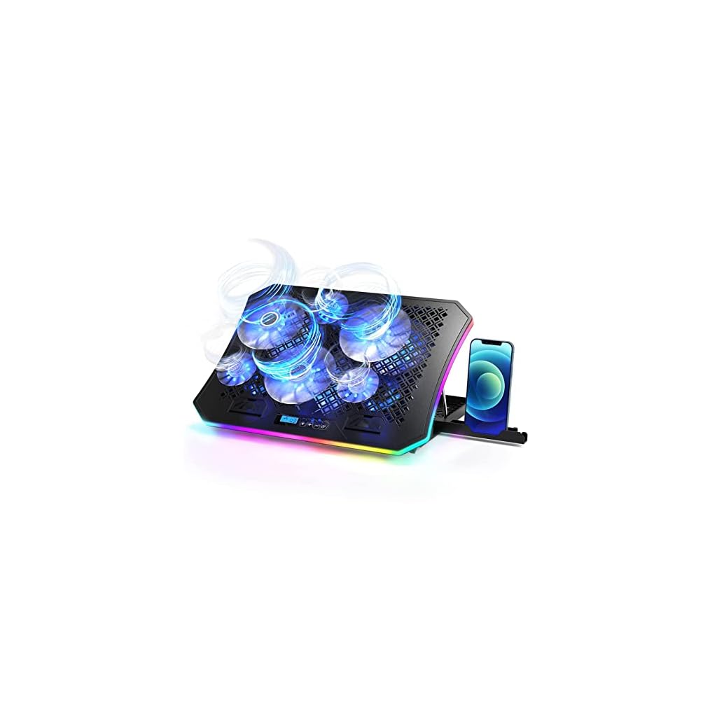 KeiBn-Upgarde-Laptop-Cooling-Pad-RGB-Lights-Laptop-Cooler-6-Fans-for-156-173-Inch-Laptops-7-Height-Stands-10-Modes-Light-2-USB-Ports-Desk-or-Lap-Use-A8Blue