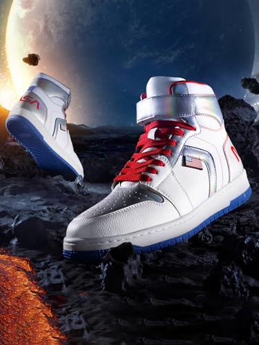 Image of Bewakoof Official NASA Merchandise Men's White & Silver Color Block High-top Sneakers