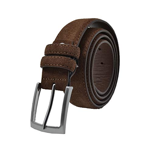 GRESEL cinturón de gamuza para hombres y mujeres, cuero genuino, Made in Italy, Ajustable Marrón 120 (tamaño 52-54) Cover