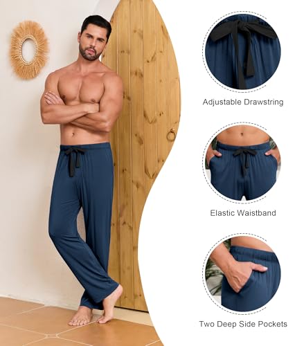 COLORFULLEAF Mens Pajama Pants Lightweight Bamboo Rayon Lounge Pants Summer Drawstring Sleep Bottoms with Pockets3