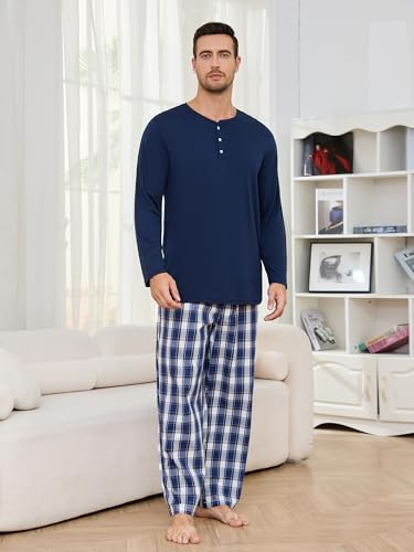Vulcanodon Mens Pajama Set Long Sleeve, Pajamas Made from Bamboo Pulp Viscose and Cotton Lightweight PJS for Men4