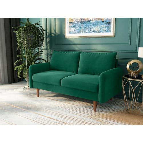 Image of Morrone Velvet Loveseat 2-Seater Sofa, Modern Upholstered Couch for Living Room, Bedroom and Office, Plush Cushion Accent Seating Furniture (Green, 2 Seater)