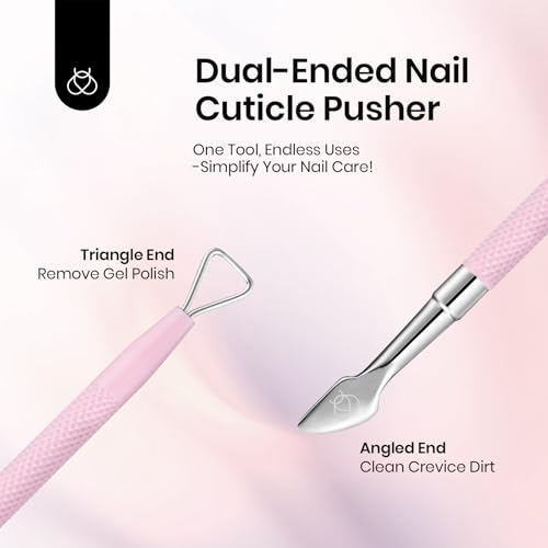 Image of Beetles Gel Nail Remover Tool Dual-end Cuticle Pusher, Triangle End Remove Gel Polish Angled End Clean Crevice Dirt Two in One Tool Dead Skin Nail Scraper Stainless Steel Pink Remover Pusher