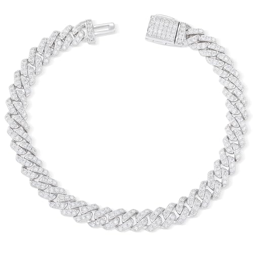 Ucciyo 7.5 Inch Moissanite Cuban Link 18k Gold Plated Sterling Silver 6MM Iced Out Moissanite Chain For Men Women