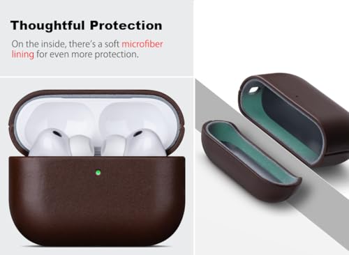 Image of Haobobro for AirPods Pro 3 Leather Case Cover - Leather from Cow Hide, Handmade Drop Protective Hard Cover, Qi and MagSafe Charging Compatible - for AirPods Pro 3rd Generation Case - Coffee Brown
