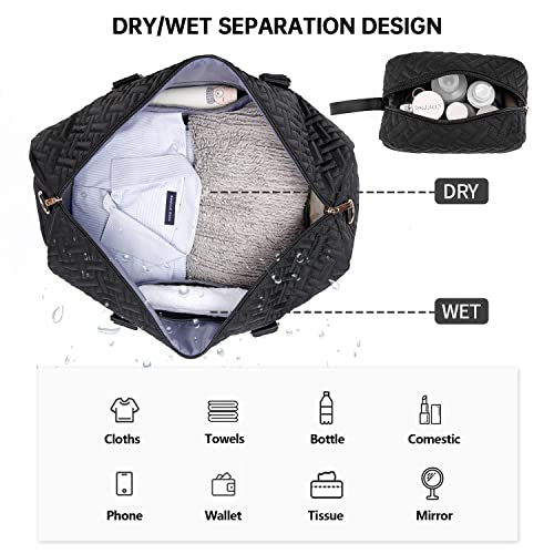 Image of Duffle Bag for Travel, Weekender Bag with Shoe Compartment, Carry On Overnight Bag for Women with Toiletry Bag, Gym Bag with Wet Pocket, Hospital Bags for Labor and Delivery Beige, Black-Small