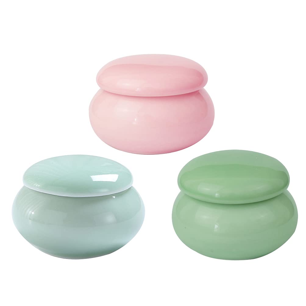 KTM® Ceramic Cosmetic Jars, DIY Sample Jars Tiny Makeup Container Round Pot Jars for Beauty Products, 3pcs (Random Color)-image-23