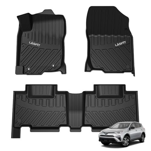 Image of LASFIT Floor Mats for Toyota RAV4 2013-2018(Not Fit Hybrid) All Weather TPE Mats Custom Fit Floor Liner for Toyota RAV 4 LE /XLE /SE /Limited /Adventure Front and Rear 2 Row Car Mats,Black