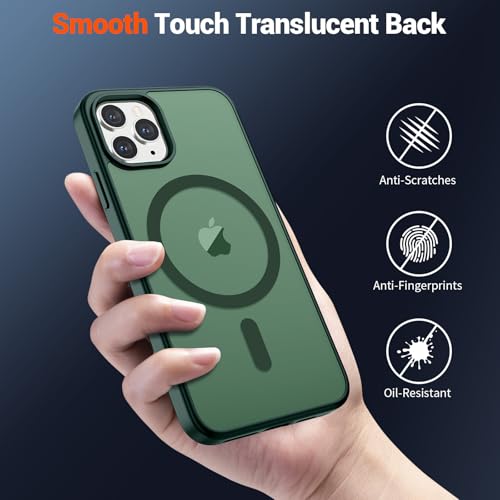 Image of SUPFINE Magnetic for iPhone 11 Pro Max Case Forest Green | (Compatible with MagSafe)(Military Grade Drop Protection)Shockproof Translucent Matte Phone Cover