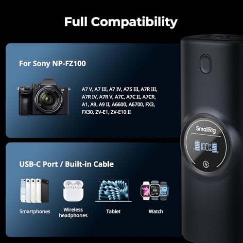Image of SMALLRIG NP-FZ100 Power Camera Battery Charger for Sony, Built-in 13600mAh LG Cell, 36W Dual Slot Charger, HD Display, Compatible with Sony A7V A7III A7IV A6700 A6600 FX3 FX30 A7C A7CII ZV-E1 ZV-E10II