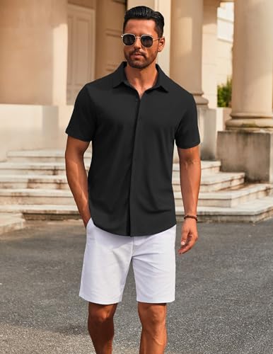 COOFANDY Men's Casual Button Down Short Sleeve Shirts Untucked Wrinkle Free Shirt Stretch Dress Shirts3
