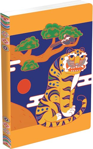 Korean Smiling Tiger Blank Paperback Journal: Blank Notebook with Pocket (Korean Tiger Minhwa Folk Art Painting)