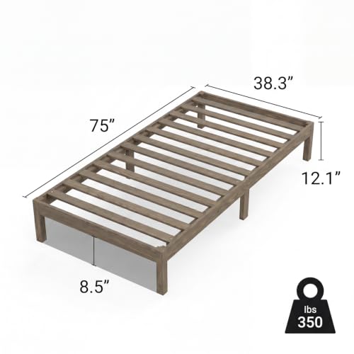 Image of LIFEMENT Twin Bed Frame Classic Wood Platform, Noise Free, Under Bed Storage, No Box Spring Needed, Easy Assembly, Gray