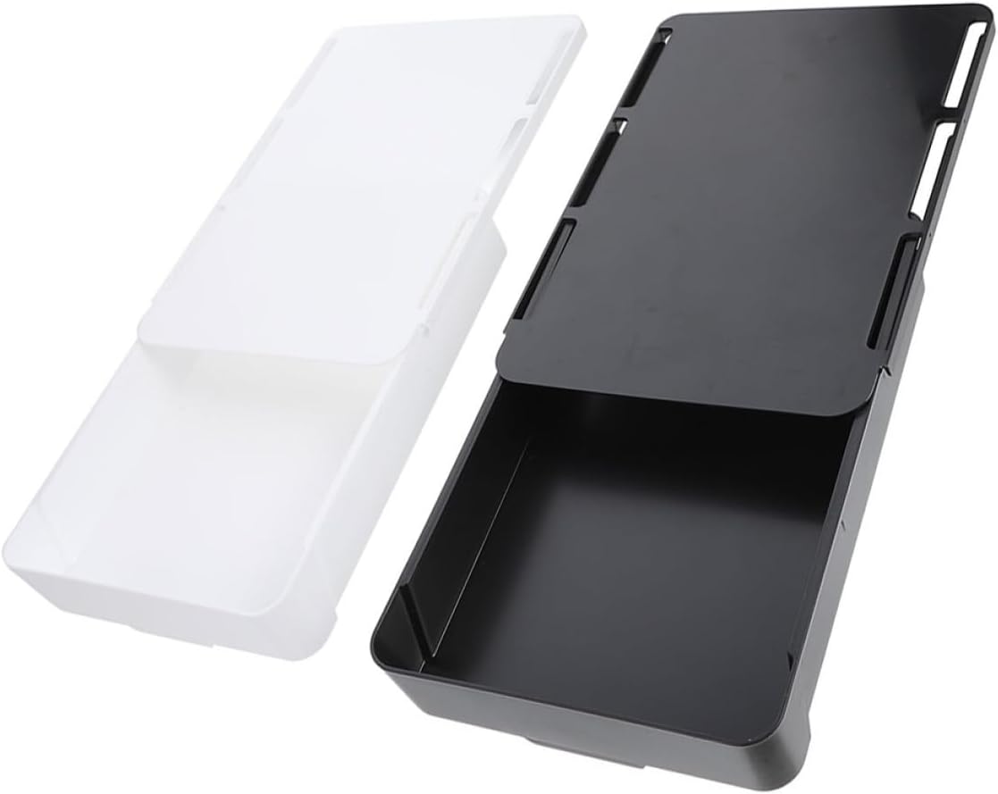 2pcs under Desk Hidden Storage Drawers, Slide-out Desktop Organizer Boxes, Small White and Black Storage Trays for Office and Home Desk Accessories
