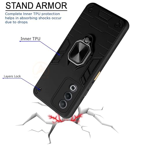 Image of AESTMO Oppo A3 Pro 5G Back Case Cover | Tough Armor Bumper | Ring Holder & Kickstand in-Built | 360 Degree Protection Cover for Oppo A3 Pro 5G (Black)