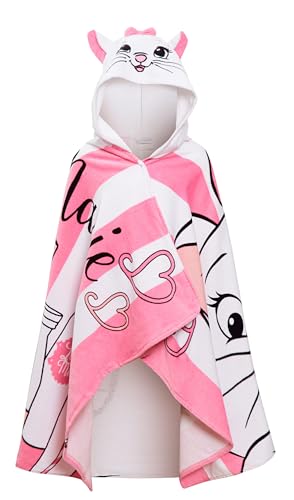 Image of Disney Aristocats Marie Hooded Towel For Girls Marie Poncho 100% Cotton Kids Beach Towel Bath Towel Swimming Wrap Kids Changing Robe