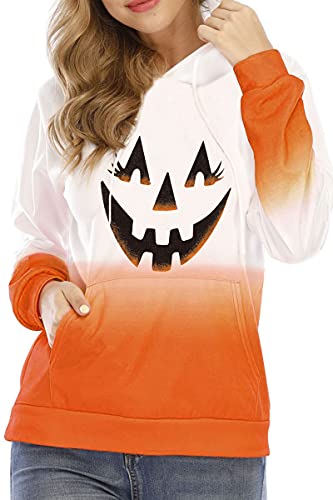 Hvepuo Woman Fall Halloween Pumpkin Hoodie Orange Tie Dye Ombre Graphic Yellow Hoodie Fashion Sudaderas Para Mujer Cute Hoodies Kawaii For Teen Girl Orange Pumpkin M #TOP3