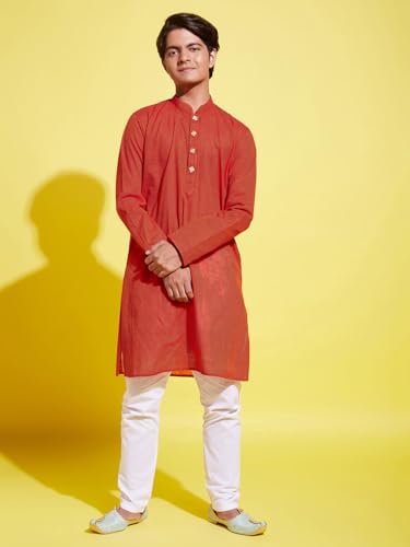 Image of VASTRAMAY boys VASTRAMAY YUVA Boys' Red and White Pure Cotton Kurta Pyjama Set