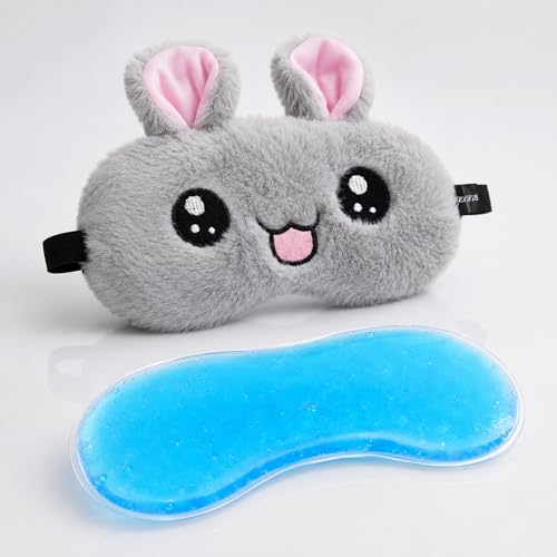 Image of Jenna Cute Gel Fur Sleeping Eye Shade Mask Cover for Insomnia, Meditation, Puffy Eyes and Dark Circles Kitty Grey