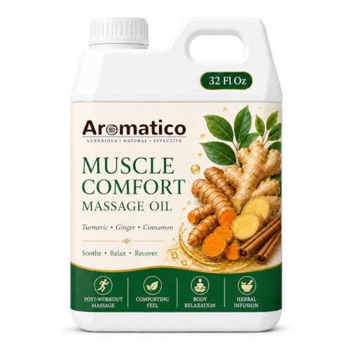 Image of AROMATICO Muscle Comfort Massage Oil | Helps with Muscle Relaxation & Pain Relief | Professional Grade Refill Pack for Spa & Salon Use - 1000ml (1L Bulk)