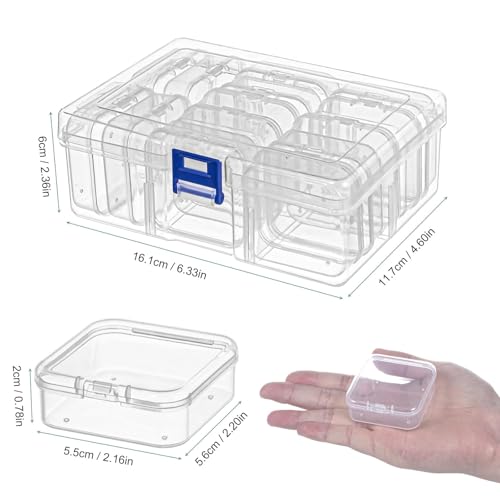 Image of squishy 15 Pcs Jewellery Organisers Box, Transparent Jewelry Storage Box, Earring Organizer Box for Women, Travel Jewelry Case for Rings, Beads, Small Parts, Dust-Proof Design
