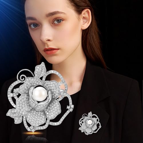 Image of Flower Brooch Pin - Rhinestone Flower Pin 18k Gold Plated - Thanksgiving Day, Birthday, Wedding Gifts for Mom, Wife