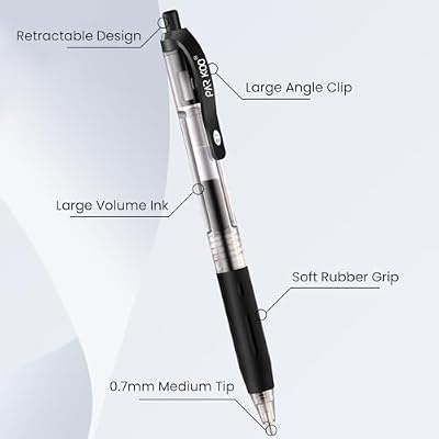 ParKoo Pens Bulk, 100 Pack No Bleed Black Ink Retractable Gel Pens with Soft Grip, Medium Point Smooth 0.7MM, Click Pens for Office School Work