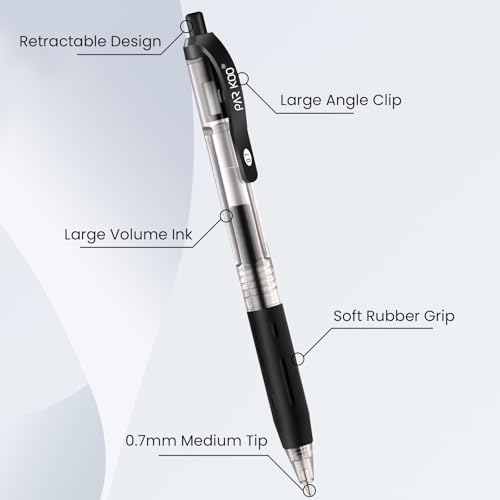 ParKoo Set de 100 bolígrafos retráctiles de tinta negra gel 0.7mm miniatura 3