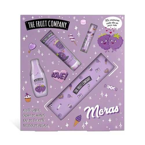 The Fruit Company Set Regalo Summer Mora | Pack de Aceite Labial, Crema de Manos, Colonia Eau de Toilette y Neceser | Cosméticos con Aroma a Mora | Edición Verano