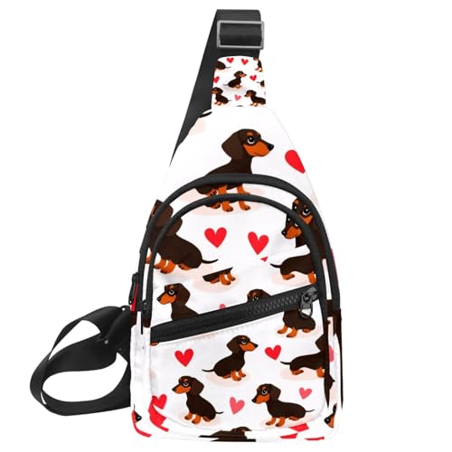 Sac à dos à bandoulière en forme de teckel multicolore avec sangle ajustable sportive
