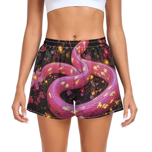 Pink Fire Snake Womens Athletic Shorts Elastic Waisted Girls Athletic Sweat Shorts for Biking Surfing Vacation Swim Party ropa de Deporte para Mujer L