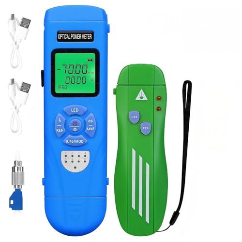 3-Piece Kit High Precision Rechargeable Optical Power Meter L-C7 (-70~+10dBm) Built in RJ45/LED Function Fiber Tester & Rechargeable VFL for SC/FC/ST/LC Interface, with FC-LC Adapter