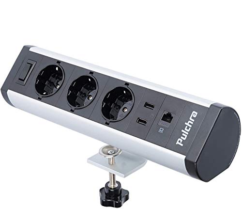 Tischsteckdose 3 Fach horizontale Tischsteckdosenleiste Mehrfachsteckdose mit 2 USB-Anschlüsse, Steckdosenleiste Mehrere Stile, für Büro (3