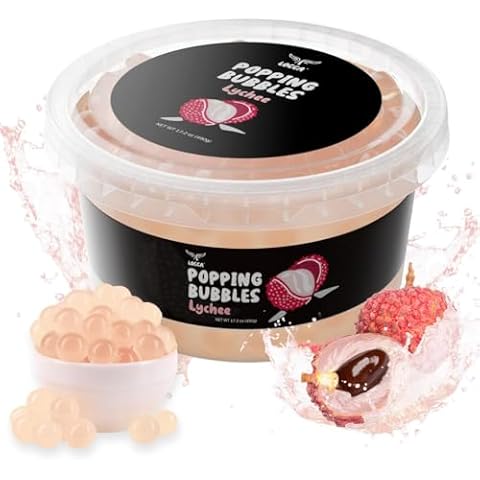 Lychee Popping Boba Pearls, Premium Boba Popping Pearls with Real Fruit Juice Bursting Boba Pearls Popping Bubbles Instant Tapioca Pearls Jelly for Bubble Tea Kit Boba Tea Kit for Kids (1 Pack x 17oz) Cover