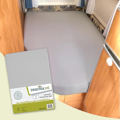 Dexitex - Drap Housse Camping Car - Lit français - Caravane Matelas - Lit Caravane - Lit Camping Car - Oeko-Tex - 100% Coton - Gris Clair – Angle Gauche...