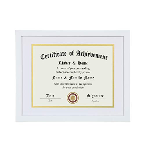 ELSKER&HOME 8.5x11 Diploma Frame White with White Mat Gold Rim