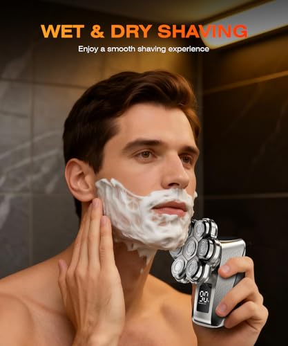 Image of 7D Head Shavers for Bald Men, Waterproof Wet or Dry Electric Razor for Men, 5-in-1 Detachable Head Shaver, Grooming Kit, LED Display /Type-C Charge, Travel-Friendly-Steel Gray